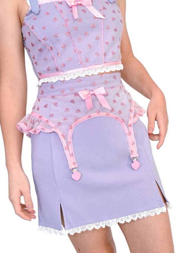 Charming Lavender Lucky Girl Skirt with Glittery Hearts