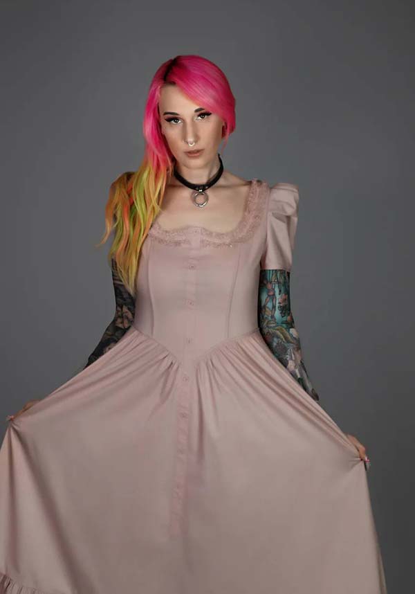 Lively Ghosts' Pastel Rose Gothic Lace Dress - Timeless Elegance