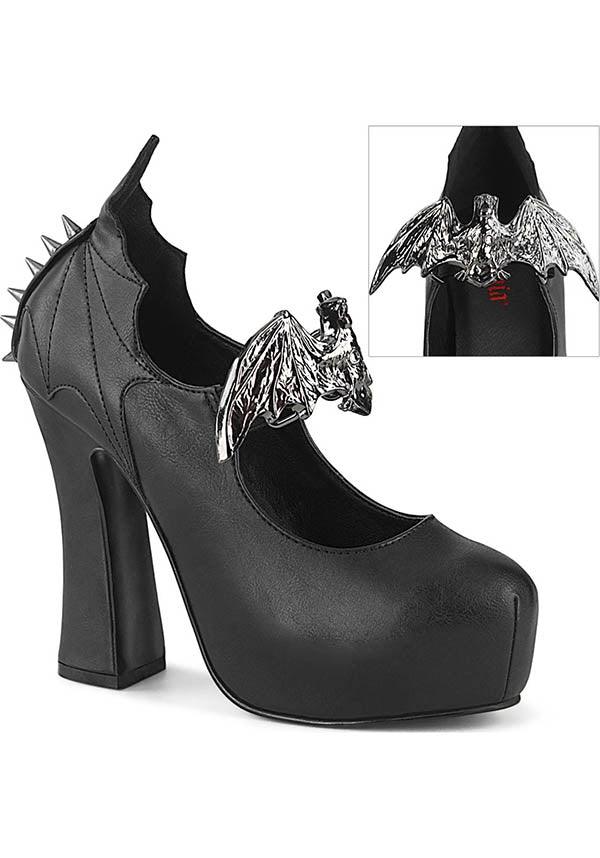 PREORDER! DEMON-18 Black Concealed Platform Slip-On Heels