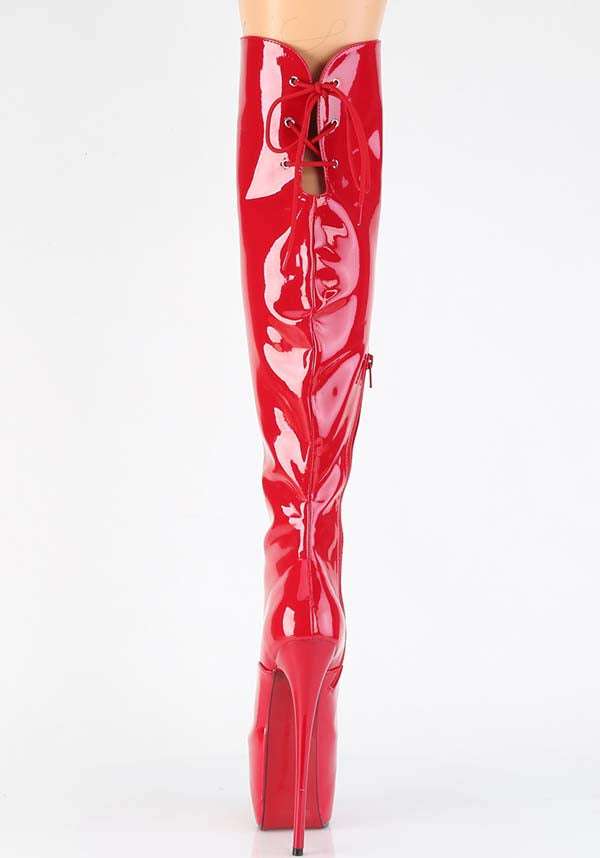 JUBILANT-3012 Red Patent Platform Over-The-Knee Lace-Up Boots [PREORDER]