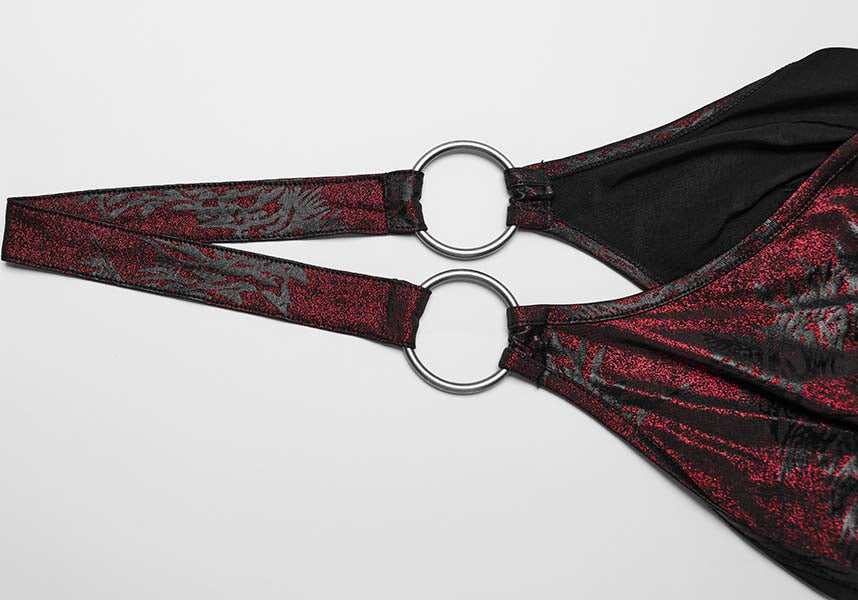 Punk Rave Minerva Wrap Halter Top in Striking Black and Red Color Combination