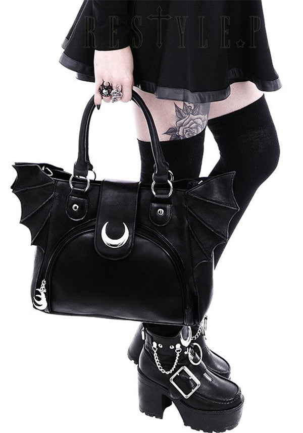 Gothic-Style Restyle Moon Bat Design Handbag for Girls