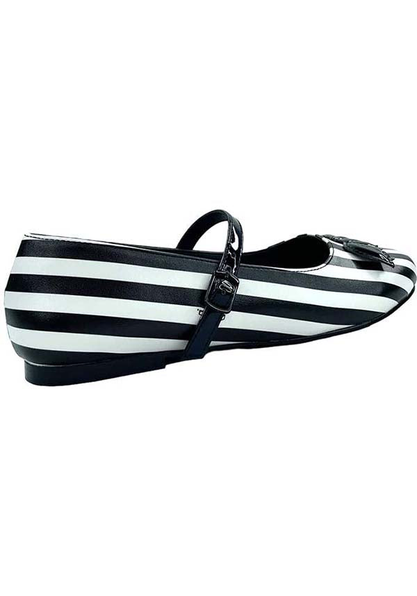Strangecvlt Women's White and Black Striped Mary Jane Flat Shoes