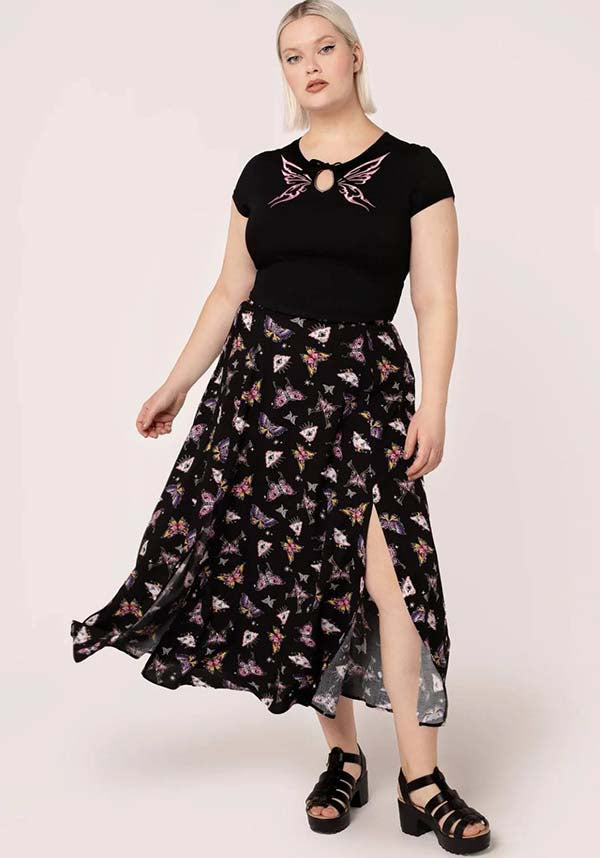 Hell Bunny Kocho Long Midi Printed Viscose Skirt