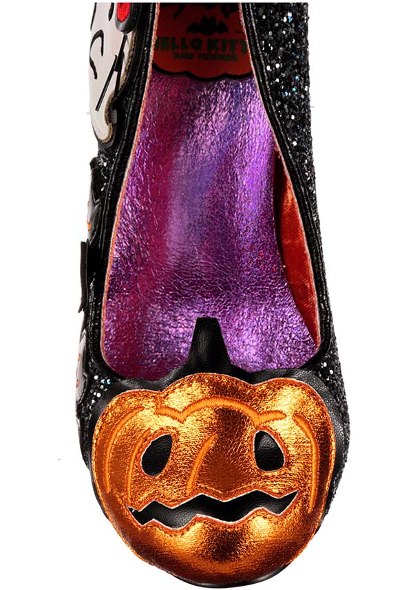 Spooky Black Pretty Pumpkin Hello Kitty Heels with Glitter
