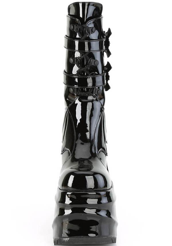 PREORDER: Black Patent WAVE-150 Platform Mid-Calf Boots