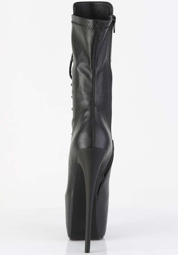 JUBILANT-1048 Black Platform Mid Calf Stretch Studded Wrapping Strap Boots - Preorder