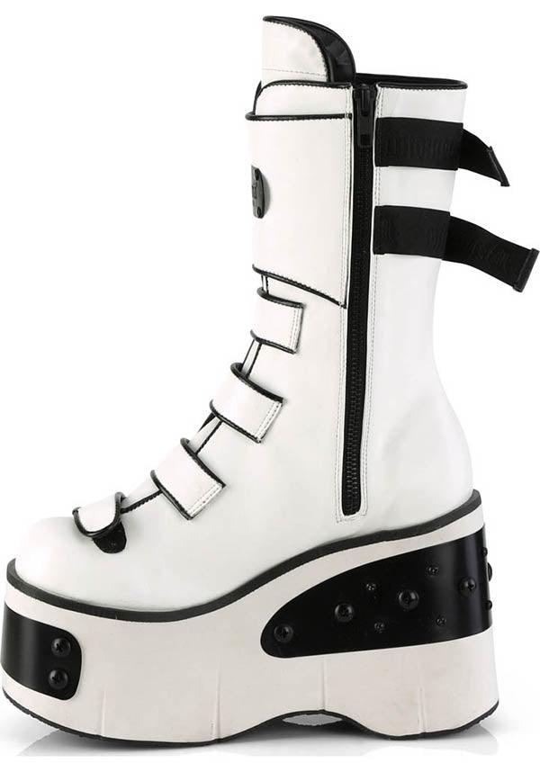 PREORDER - KERA-108 White Strappy Mid-Calf Platform Boots