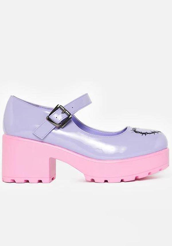 Yami Purple Heeled Vegan Mary Jane Shoes with Black Barbed Wire Heart Toe Decoration