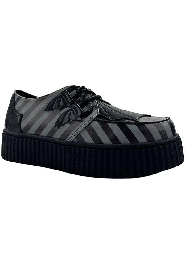 Strangecvlt Krypt Web Stripe Grey/Black Creepers - Alternative Fashion Statement