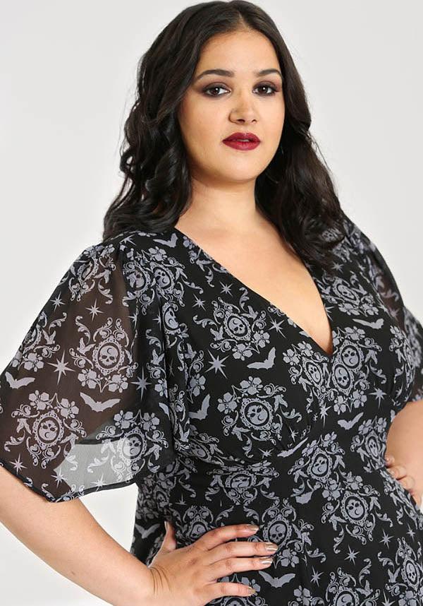 Enigmatic Lost Whispers Printed Chiffon Gothic Dress