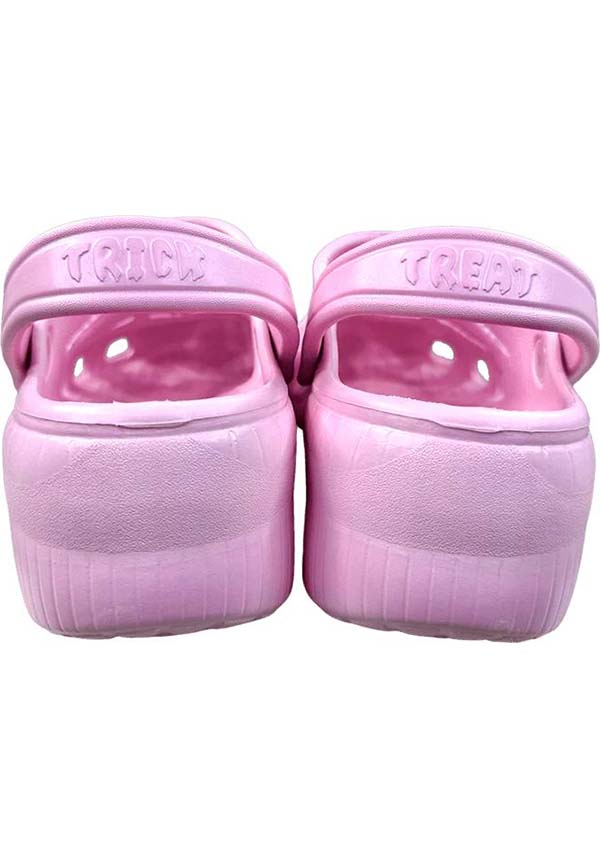 YRU RIPS Baby Pink Bat-Style Rubber Clogs for a Spooky Look