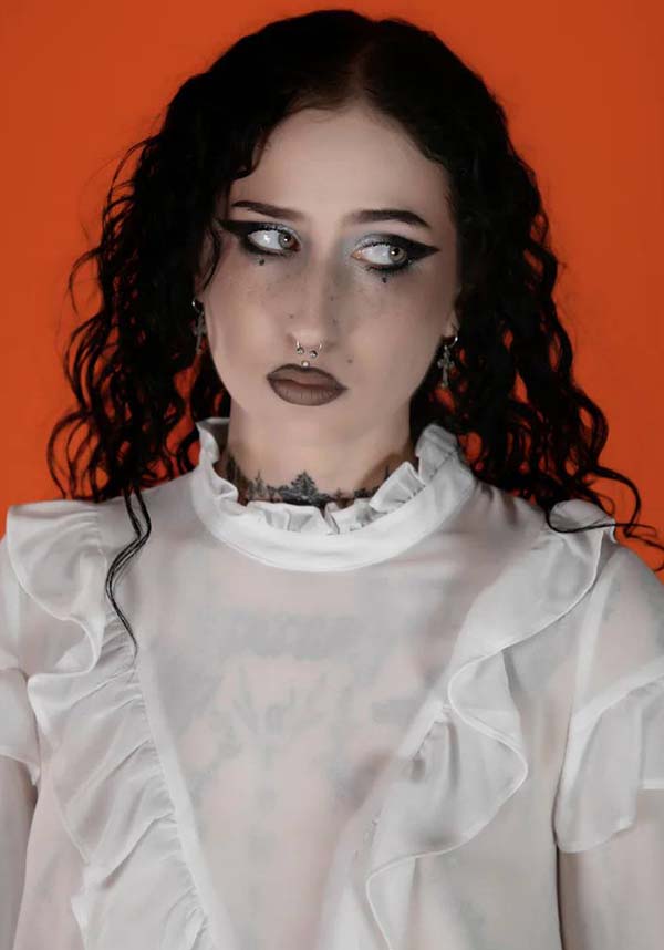 Vintage-Inspired Phantasm Long Sleeve Chiffon Top
