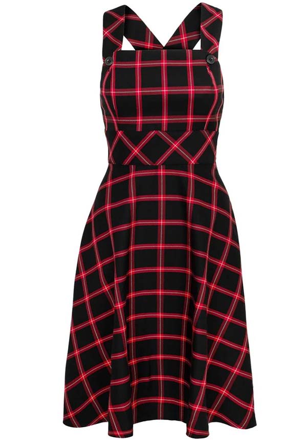 Hell Bunny Janine Black & Red Tartan Adjustable Pinafore Dress
