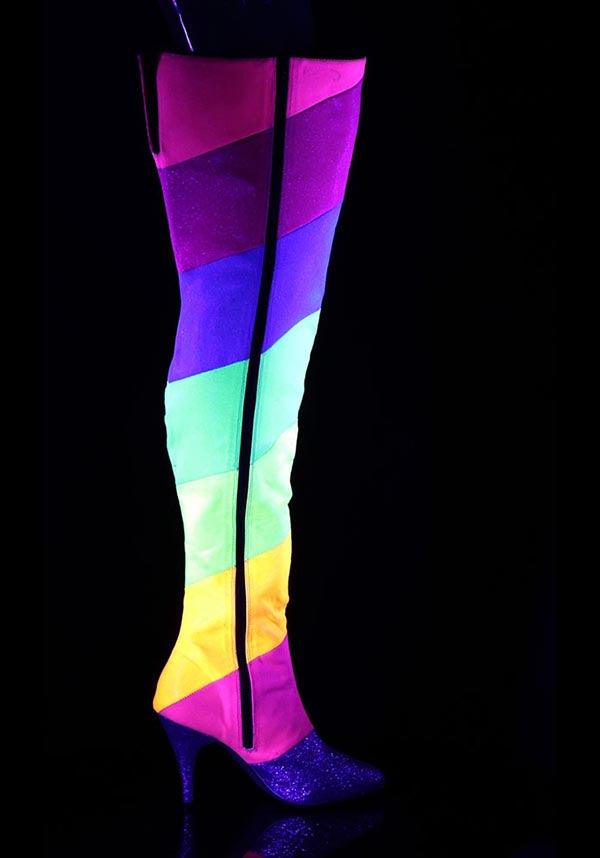 PREORDER: DREAM-3012RBG Multi-Rainbow Glitter Platform Thigh High Boots