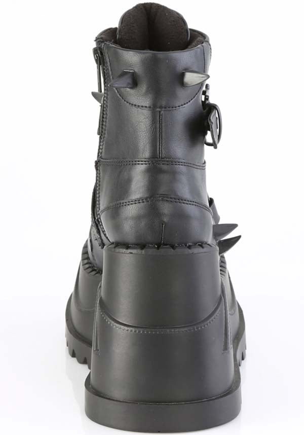 PRE-ORDER: Demonia STOMP-60 Black Platform Lace-Up Front Ankle Boots for Alternative Style