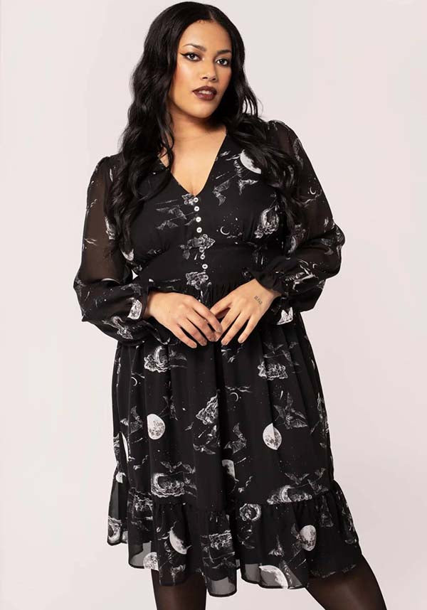Hell Bunny's Celestial Mini Dress with Star Sign Graphics