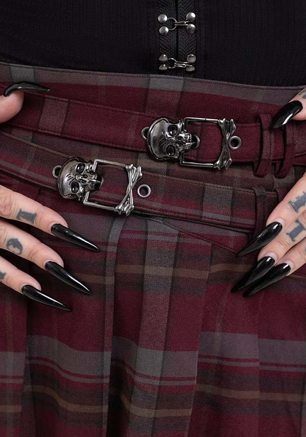 Sable Riot Mini Skirt with Custom Skull Buckles and Check Print