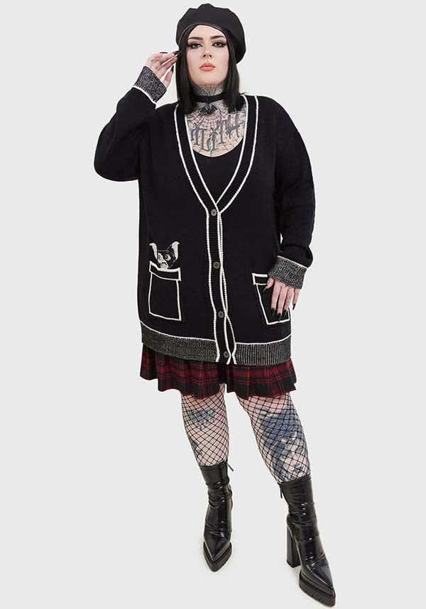 Oversized Gremlins Licensed Stretch Knit Pocket Gizmo Cardigan