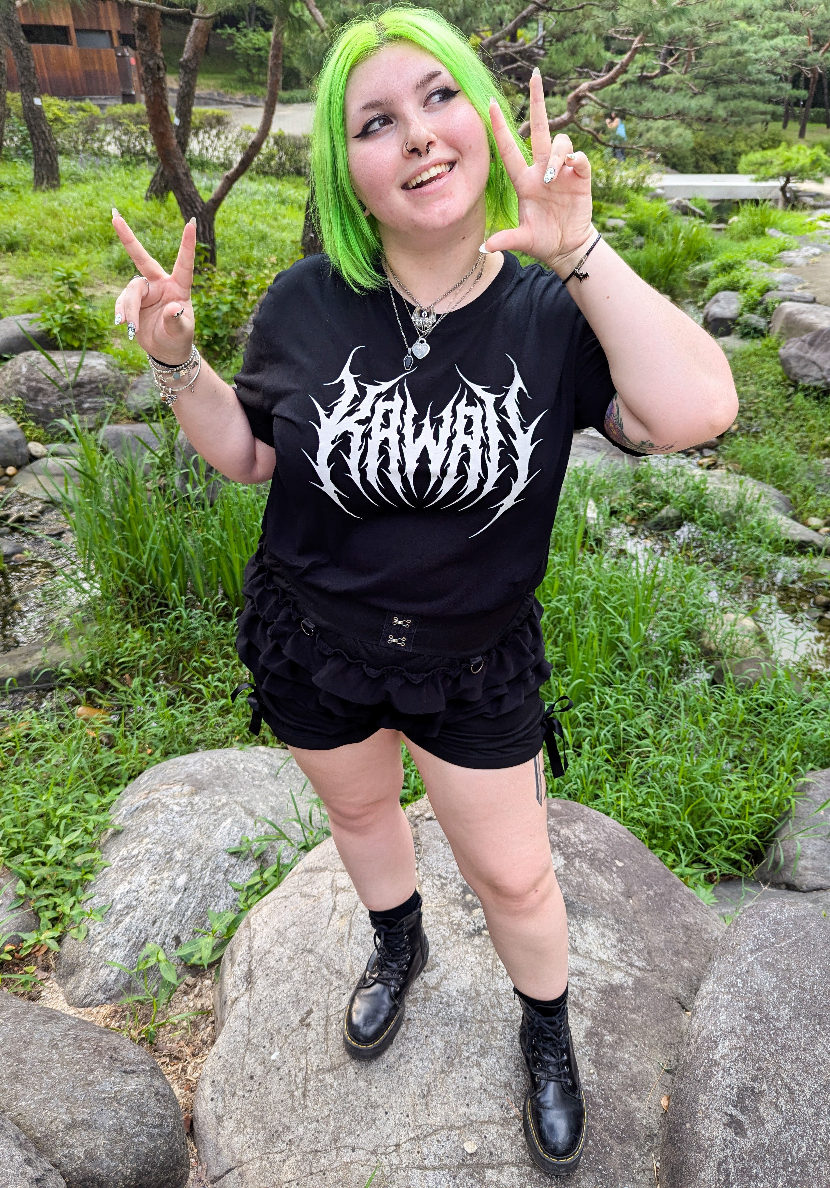 Adorable White Kawaii T-Shirt with Metal Vibe