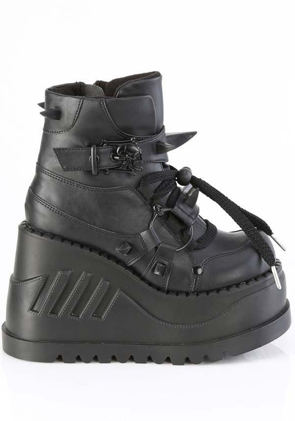 PRE-ORDER: Demonia STOMP-60 Black Platform Lace-Up Front Ankle Boots for Alternative Style