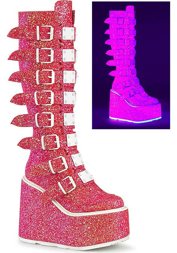 PREORDER! Pink Glitter SWING-815UV Platform Knee-High Boots