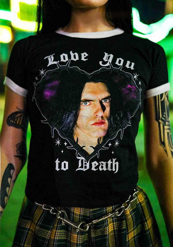 Vera's Eyecandy Peter Love You To Death Black Ringer T - Shirt for Stylish and Comfortable Wear