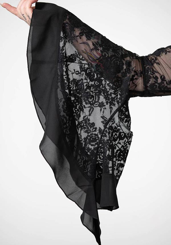 Elegant Misty Night Maxi Dress with Lace Detailing