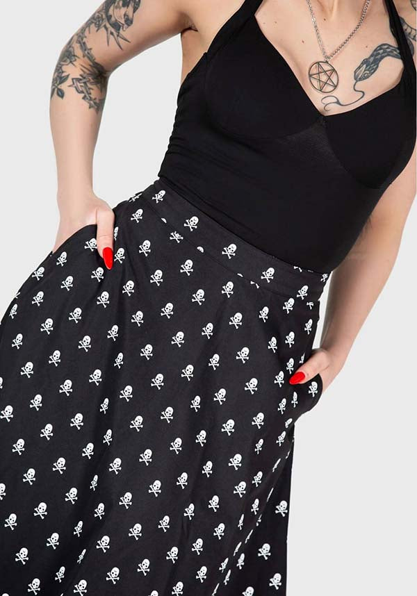 Lay Dead MIDI Skirt with Striking Skull Print
