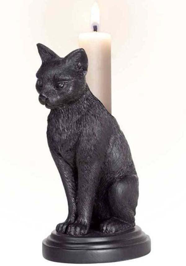 Exquisite Black Cat Sculpted Candle Holder - A Unique Decorative Piece