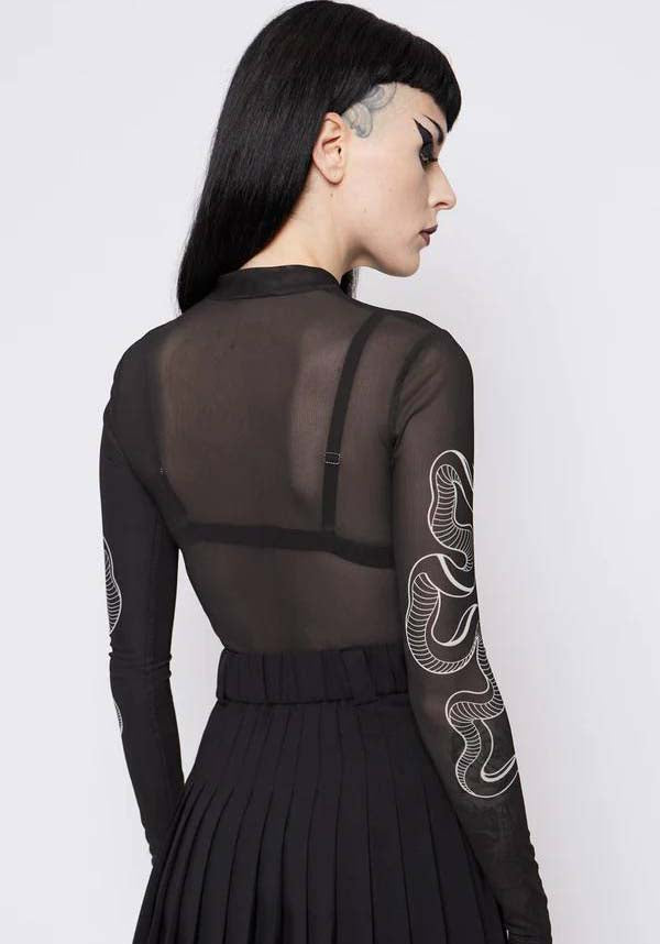 Selma Long Sleeve Mesh Women's Top with Exclusive Double Serpent Sleeve Prints