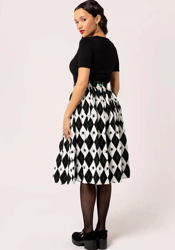 Hell Bunny Regina Gothic and Retro-Inspired Checkered Skirt in Black and White