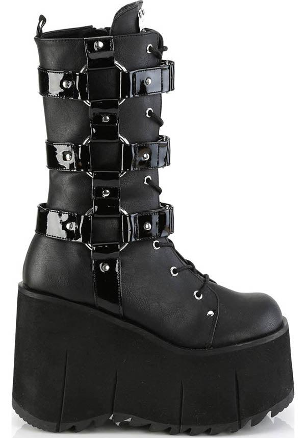 PREORDER: Demonia KERA-110 Black Platform Mid-Calf Lace-Up Boots