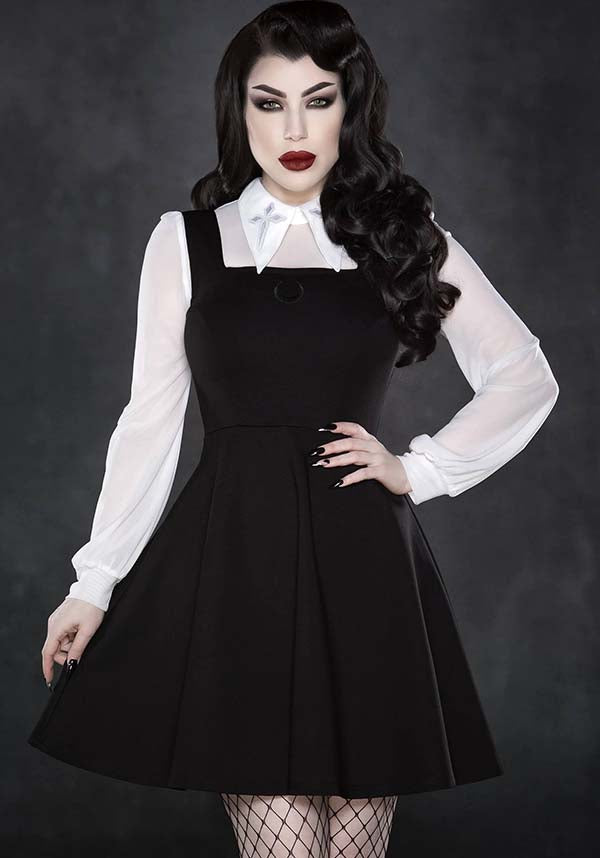 Stylish White Long - Sleeve Personal Jesus Mesh Top with Embroidered Cross Patches
