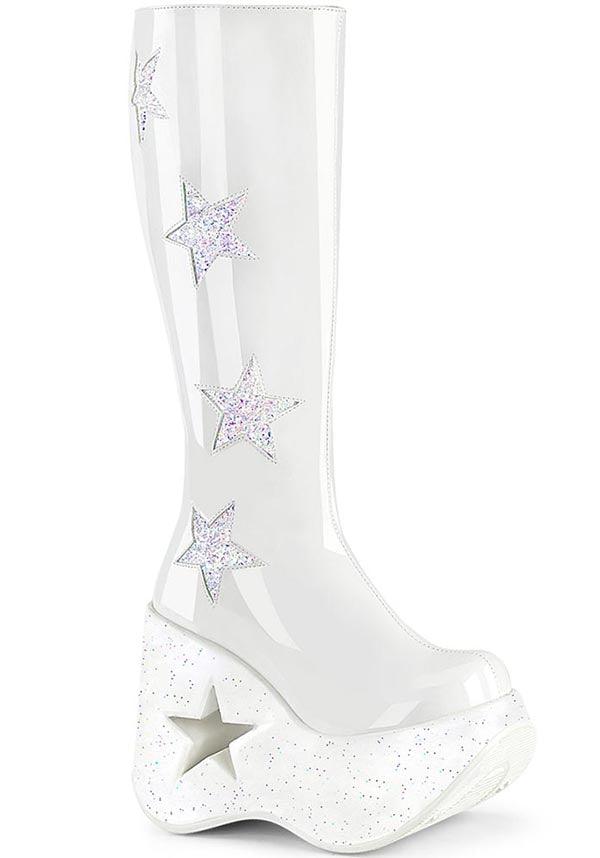 DYNAMITE-218 Platform Boots in White Patch Design [Preorder]