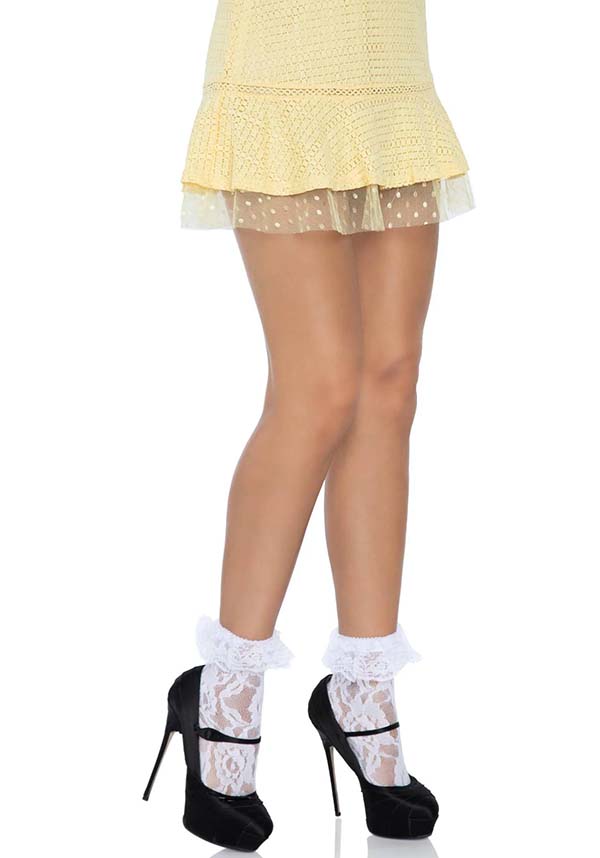 Liora White Socks with Elegant Ruffle Cuffs