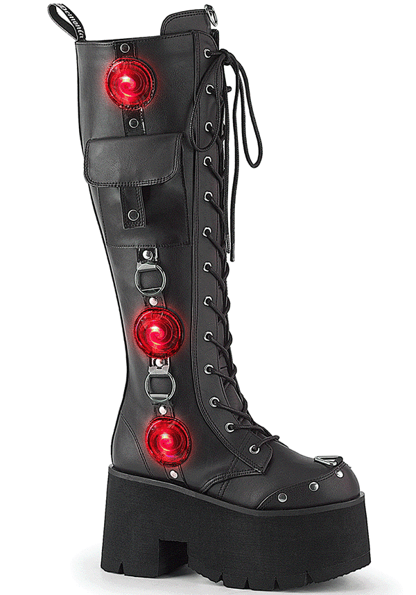 PREORDER: Black BLAZE-202 Platform Boots with LED Lights