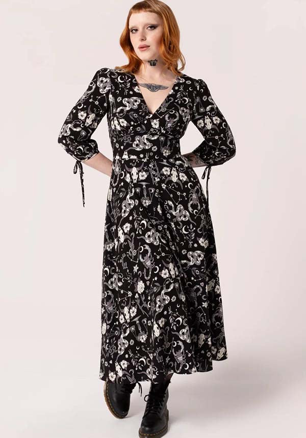 Hell Bunny Celestial Star Sign Printed Viscose Midi Dress for Fashion Lovers