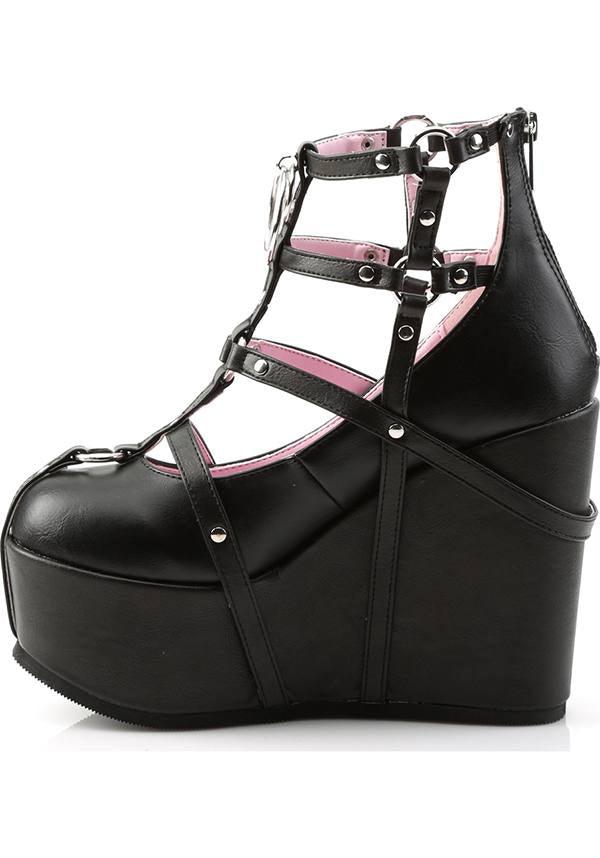 PREORDER: Black Poison-25-1 Wedge Platform Cage Boots