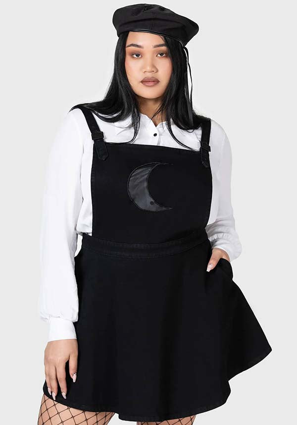 Luna Orb Soft Denim Pinafore Dress with Mesh Moon Design