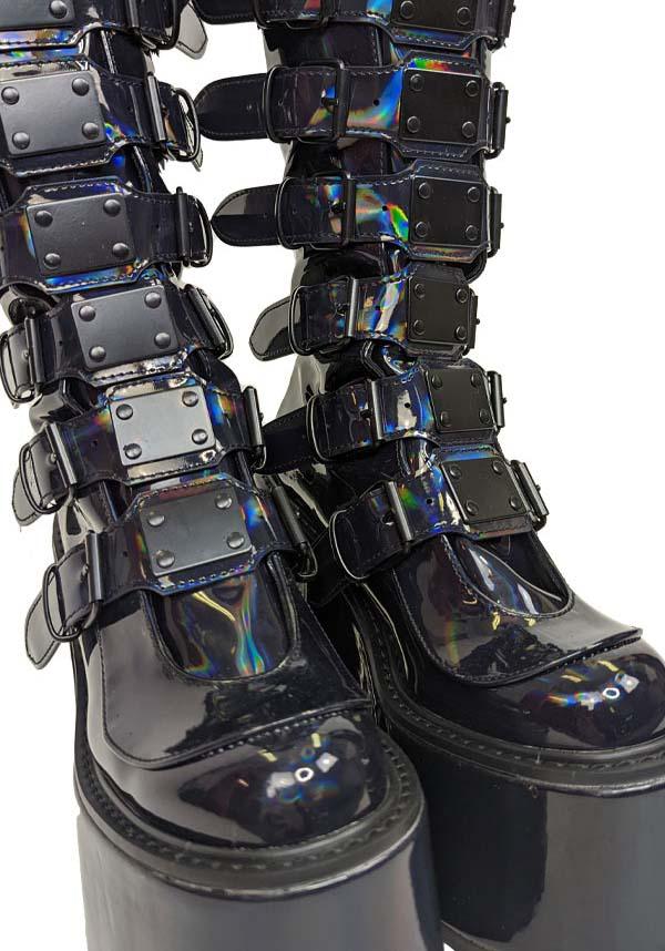 PREORDER: Black Holographic Patent SWING-815 Platform Knee-High Boots