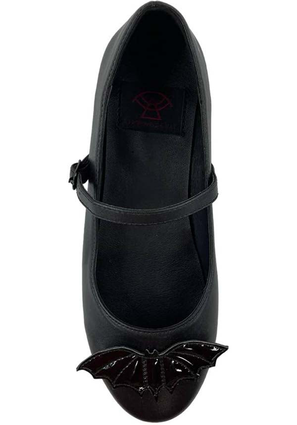 Strangecvlt All-Black Mary Jane Bat Flat Shoes