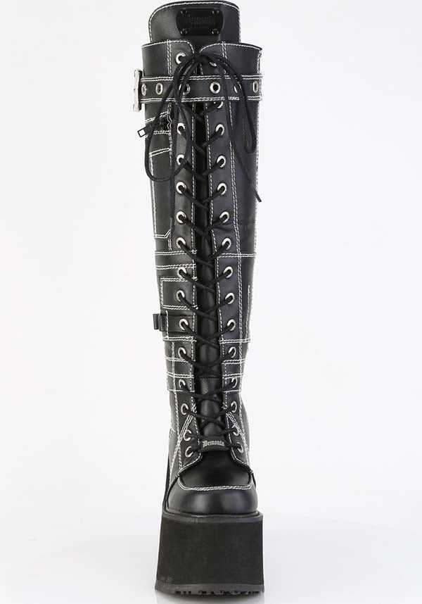 Demonia SWING-260 Black Vegan Leather Platform Boots for Fashionable Strutting [PREORDER]