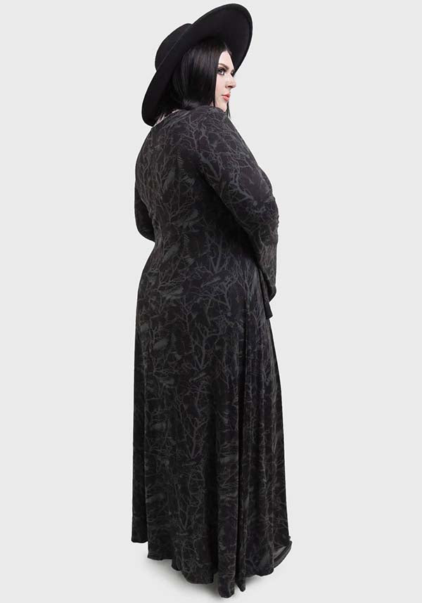 Stunning Raven Print Maxi Dress with Soft Stretch Fabric