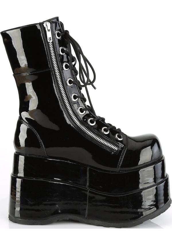 BEAR-265 Black Patent Leather Mid-Calf Platform Lace-Up Boots - Preorder