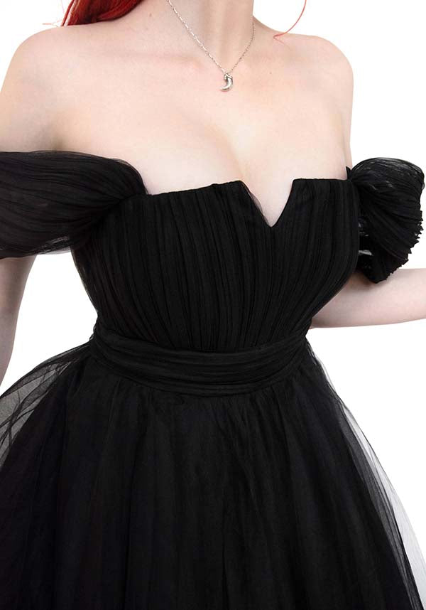 Elegant Black Swan Long Gown by Foxblood