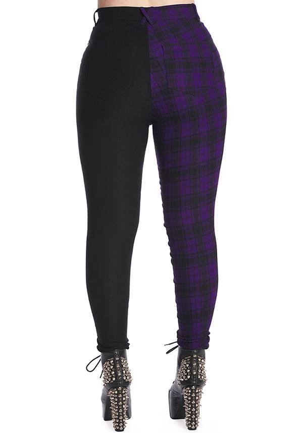 Eye - Catching Purple and Black Checked Kaori High - Waisted Pants