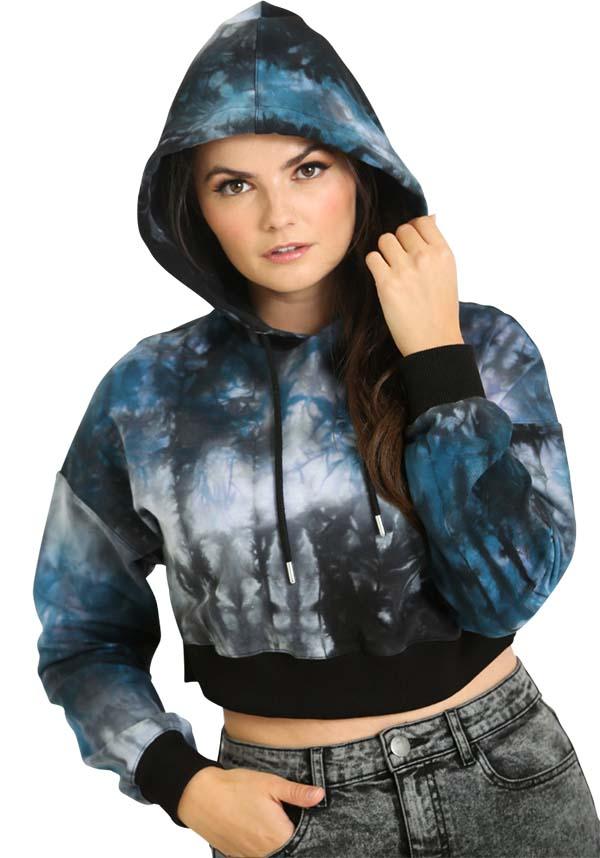 Navy Blue Tie - Dye Cropped Hell Bunny Hoodie for Relaxed Days