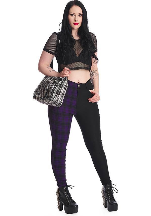 Eye - Catching Purple and Black Checked Kaori High - Waisted Pants