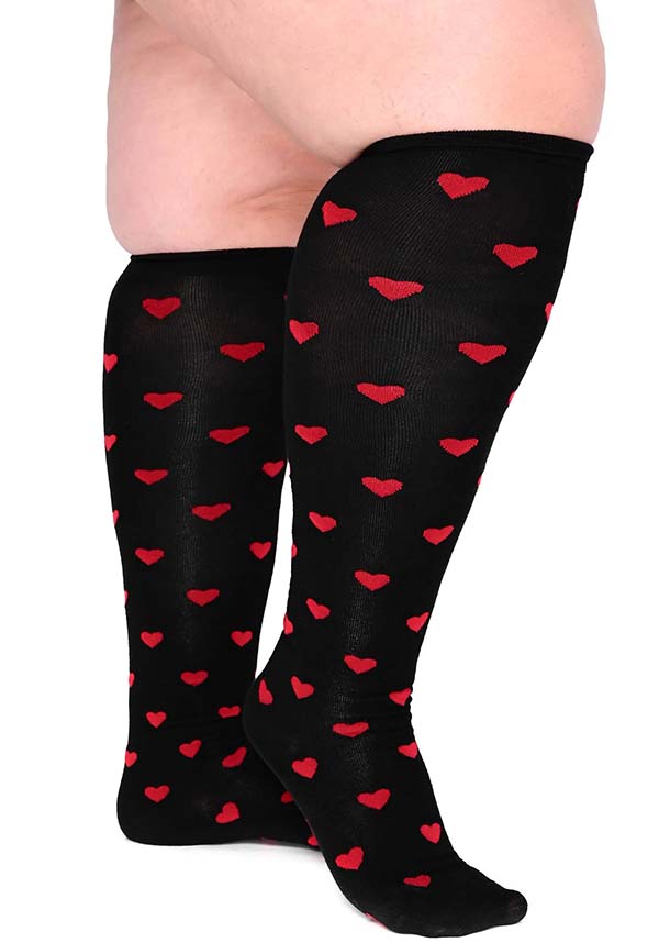 Adorable Red Valentine's Over Knee Socks with Hearts
